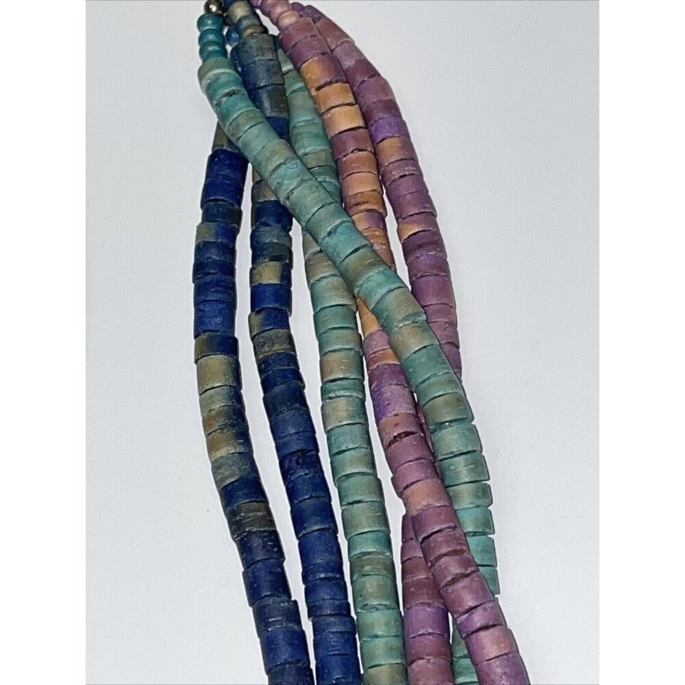 Vintage multi strand multi color purple green & blue wood beaded necklace Circle - Picture 13 of 15